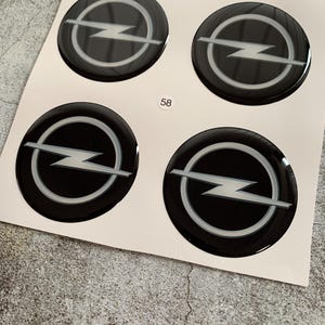 Opel 3D Print Flat Surface Tuning Emblem, Epoxy Resin Dome Sticker, 4 of All sizes Logo for Wheel Center Hub Caps, Laptop, Phone, Glass