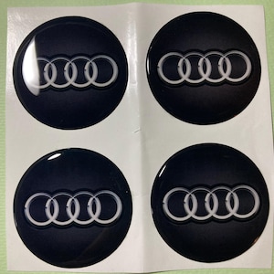Audi 3D Print Flat Surface Tuning Emblem, Epoxy Resin Dome Sticker, 4 of All sizes Logo for Wheel Center Hub Caps, Laptop, Phone, Glass
