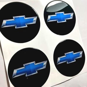 Chevrolet 3D Print Flat Surface Tuning Emblem, Epoxy Resin Dome Sticker, 4 of All sizes Logo for Wheel Center Hub Caps, Laptop, Phone, Glass