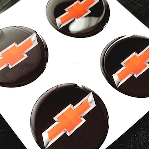 Chevrolet 3D Print Flat Surface Tuning Emblem, Epoxy Resin Dome Sticker, 4 of All sizes Logo for Wheel Center Hub Caps, Laptop, Phone, Glass