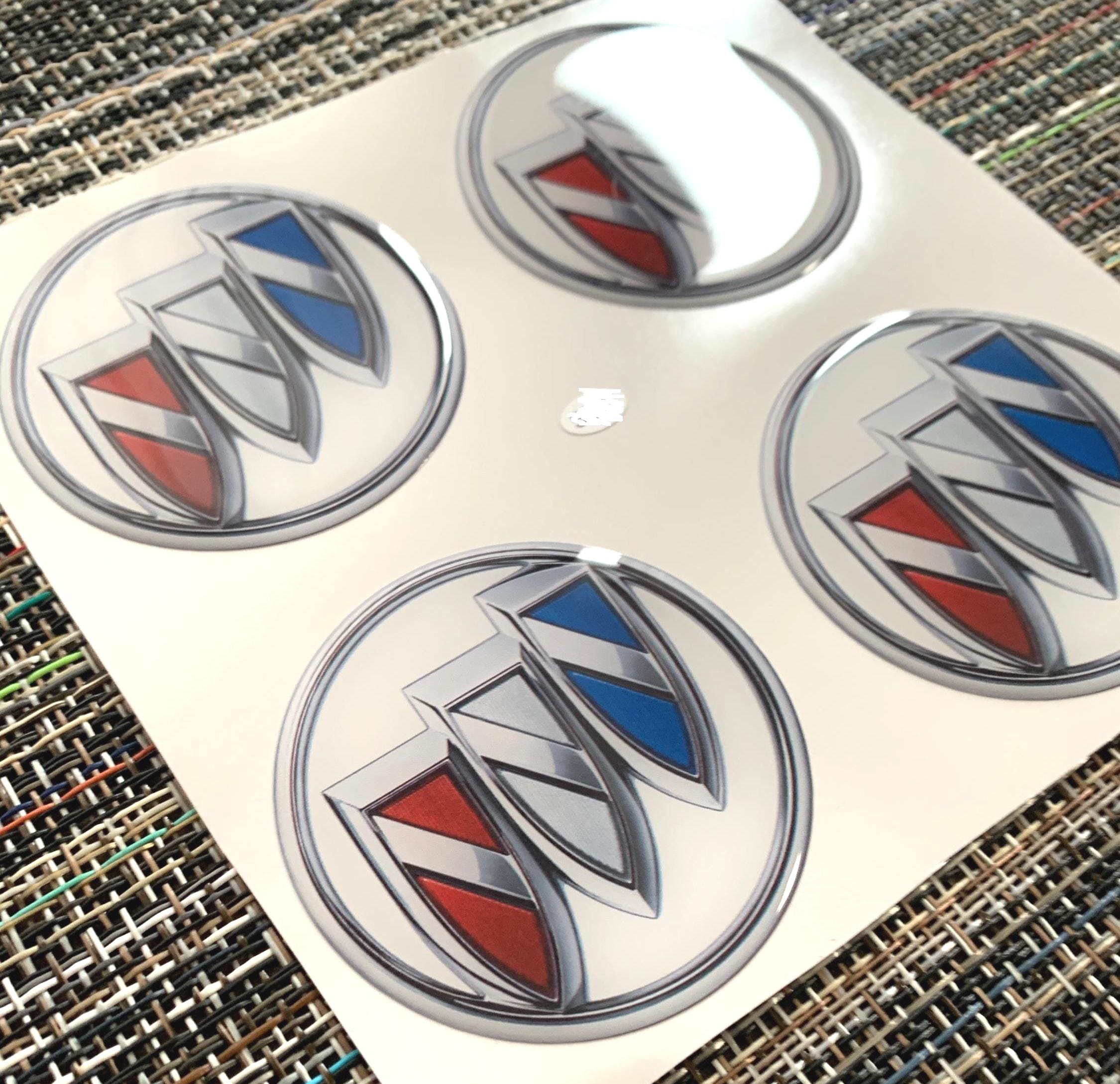 Buick 3D Print Flat Surface Tuning Emblem, Epoxy Resin Dome Sticker, 4 of All sizes Logo for Wheel Center Hub Caps, Laptop, Phone, Glass
