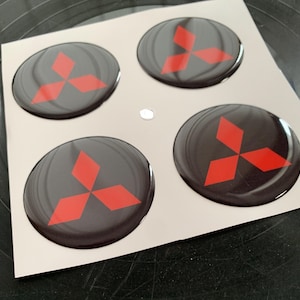 Mitsubishi 3D Print Flat Surface Tuning Emblem, Epoxy Resin Dome Sticker, 4 of All sizes Logo for Wheel Center Hub Caps, Laptop, Phone