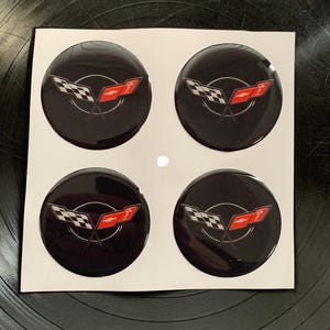 Corvette 3D Print Flat Surface Tuning Emblem, Epoxy Resin Dome Sticker, 4 of All sizes Logo for Wheel Center Hub Caps, Laptop, Phone, Glass