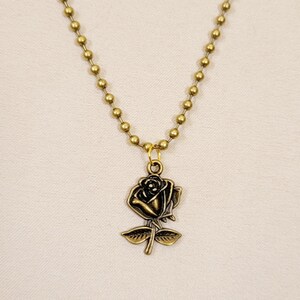 Rose Pendant Brass Ball Chain Necklace - 16&quot;