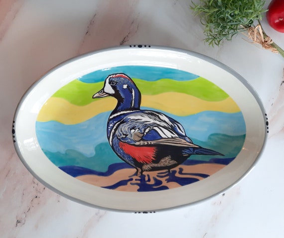 BIRDY WARE Large Oval Platter: Duck, Duck, Harlequin