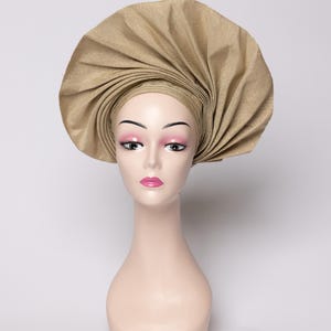 Golden Champagne African Auto Gele | Ready-to-Wear Gele | Pre-Tied Headwrap | Nigerian Wedding Hat | Aso Oke Headtie | Traditional Headgear