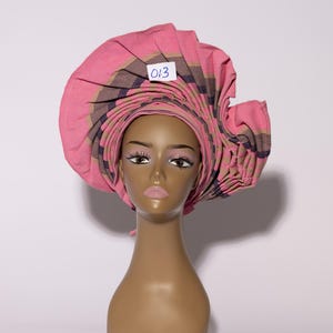 African Auto Gele - Pink | Ready-to-Wear Gele | Pre-Tied Headwrap | Nigerian Wedding Hat | Aso Oke Headtie | Traditional Headgear