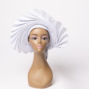 African Auto Gele - White | Pre-Tied Headwrap | Nigerian Wedding Gele | Aso Oke Headtie | Ready-to-Wear Gele | Traditional Headwrap
