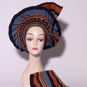 Multicolor African Auto Gele | Ready-to-Wear Gele | Pre-Tied Headwrap | Nigerian Wedding Hat | Aso Oke Headtie | Traditional Headgear