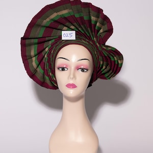 African Auto Gele - Multicolor | Ready-to-Wear Gele | Pre-Tied Headwrap | Nigerian Wedding Hat | Aso Oke Headtie | Traditional Headgear