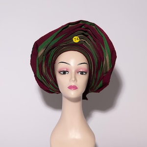 African Auto Gele - Multicolor | Ready-to-Wear Gele | Pre-Tied Headwrap | Nigerian Wedding Hat | Aso Oke Headtie | Traditional Headwrap