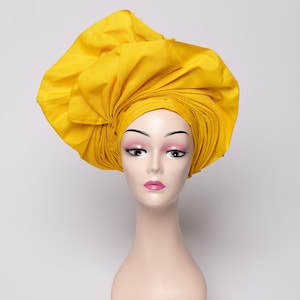 Yellow African Auto Gele | Ready-to-Wear Gele | Pre-Tied Headwrap | Nigerian Wedding Hat | Aso Oke Headtie | Traditional Headgear