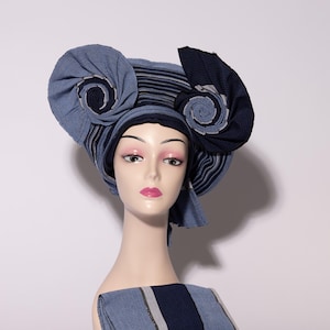 Blue African Auto Gele | Ready-to-Wear Gele | Pre-Tied Headwrap | Nigerian Wedding Hat | Aso Oke Headtie | Traditional Headgear
