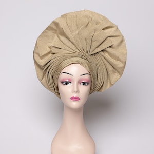 African Auto Gele - Champagne | Ready-to-Wear Gele | Pre-Tied Headwrap | Nigerian Wedding Hat | Aso Oke Headtie | Traditional Headgear