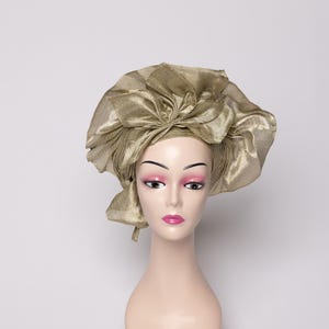 African Auto Gele - Golden | Ready-to-Wear Gele | Pre-Tied Headwrap | Nigerian Wedding Hat | Aso Oke Headtie | Traditional Headgear