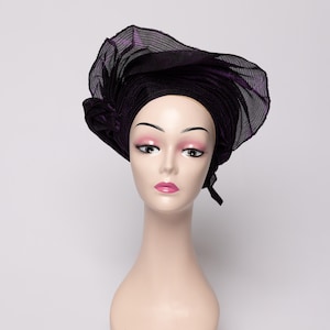 Deep Purple Spray African Auto Gele | Ready-to-Wear Gele | Pre-Tied Headwrap | Nigerian Wedding Hat | Aso Oke Headtie | Traditional Headgear