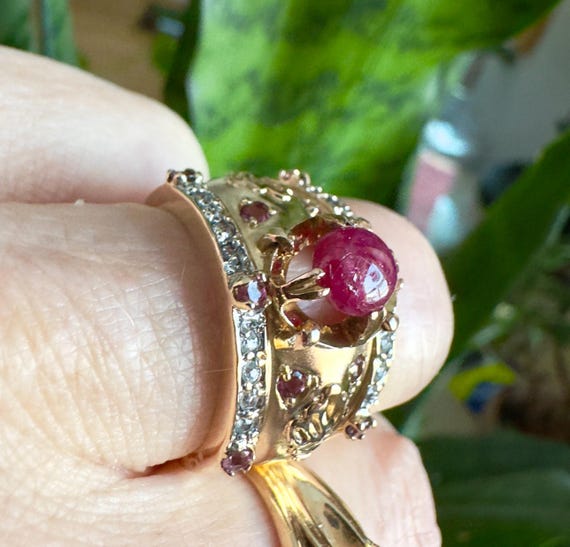 14k Cigar Band Ruby Ring - image 4