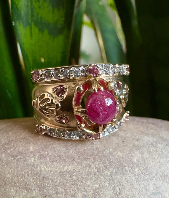 14k Cigar Band Ruby Ring - image 1