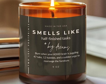 Funny ADHD Candle: Cinnamon Chai Scented Soy Wax Candle for Neurodivergent Minds