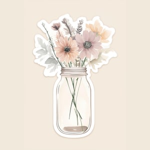 Wildflowers in Mason Jar Sticker | Floral Watercolor Sticker | Rustic Flower Jar Vinyl Sticker for Laptop, Water Bottle, Journal