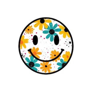 Floral Smiley Face Vinyl Sticker: Colorful Flower Power