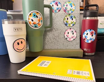 Floral Smiley Face Vinyl Sticker: Colorful Flower Power