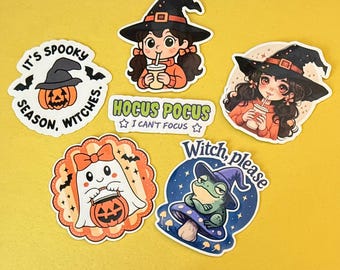 Witchy Halloween Sticker Set | 5 Spooky Witch Vinyl Stickers | Ghost, Frog & Halloween Stickers