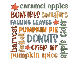 Autumn Words Sticker | Pumpkin Spice Bonfires & Cozy Fall Favorites | 3-Inch Vinyl Sticker