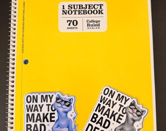 Funny Cartoon Cat Sticker: 'Bad Decisions' - Laptop, Water Bottle Decal