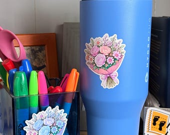 Pastel Flower Bouquet Sticker: Waterproof Floral Decal