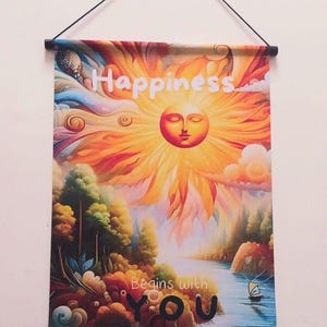 Pergamino "La felicidad empieza contigo" – Póster inspirador A2 – Decoración con afirmaciones positivas para niños y aulas