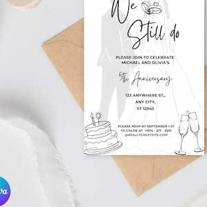 Invitación de aniversario "We Still Do" / Invitación digital de renovación de votos matrimoniales / Invitación editable e imprimible para fiesta de aniversario de bodas