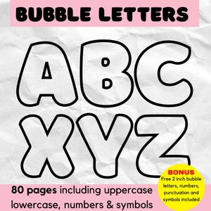 Letras de burbujas grandes, fuente imprimible, letras burbujeantes, tablón de anuncios, alfabeto de burbujas, letras, números, símbolos, letras burbujeantes, ABC, mayúsculas