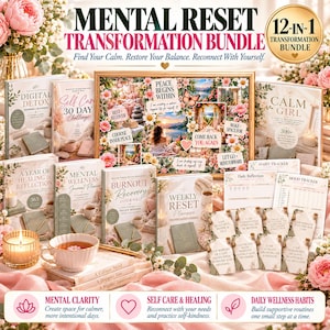 Mental Reset Bundle Printable Mental Wellness Journal Self Care Planner Vision Board Kit Mood Tracker Burnout Recovery Healing 246