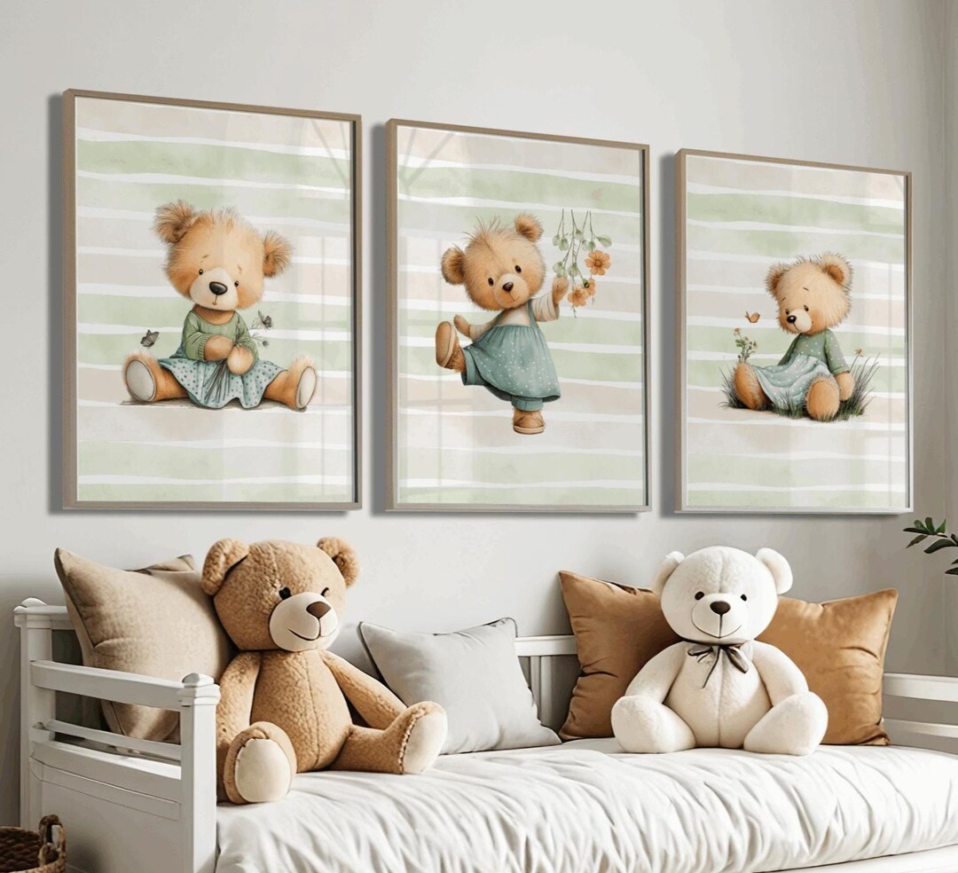 Teddy Bear Nursery Wall Art Printable Bear Wall Art Set Girl Room Decor ...