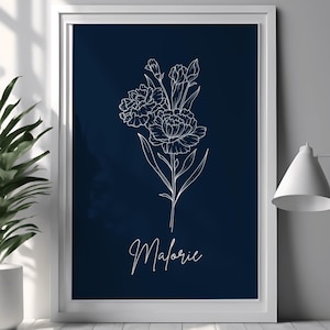 Personalized Birth Month Flower Wall Art Custom Name and Birth Flower Digital Print Birth Flower Art for Nursery or Bedroom Décor Minimalist