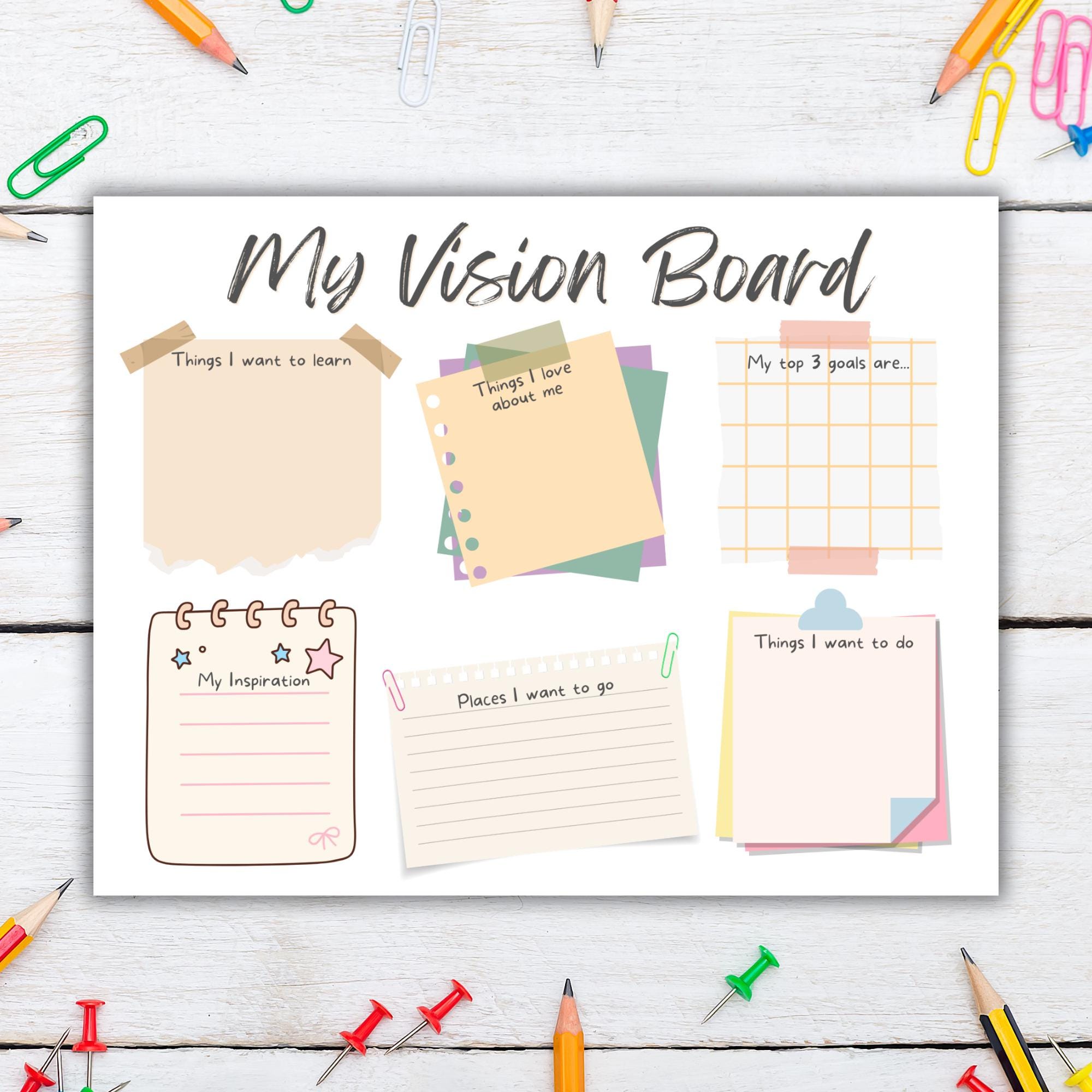 Vision Activity Outline Printable Kids Vision Boards Template, New Years Activity, Goal Setting ...