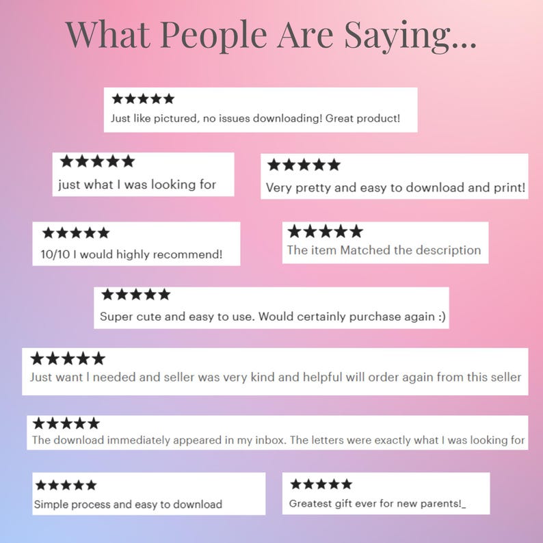 May include: A graphic with the text "What People Are Saying..." and customer reviews. The reviews include phrases like "Great product!", "just what I was looking for", and "10/10 I would highly recommend!"