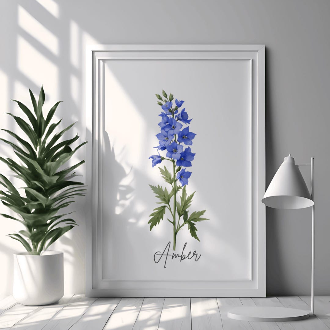 Personalized Birth Flower Name Print Custom Watercolor Floral Wall Art ...