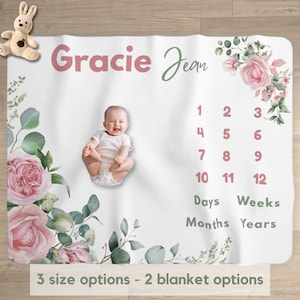 Gepersonaliseerde mijlpaaldeken voor pasgeboren foto prop Rose Design Baby Girl Nursery Cover Maandelijkse Tracker Baby Wrap Sherpa Soft Pinks