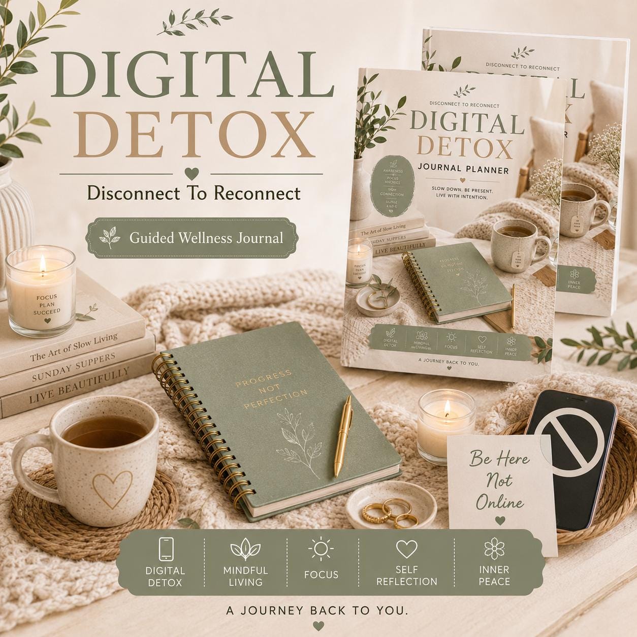 Digital Detox Journal Printable Screen Time Reset Planner Mindful Living Wellness Journal Self Care Digital Detox Workbook PDF 237