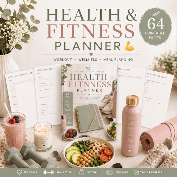 Health & Fitness Planner Printable Wellness Journal Workout Tracker Weight Loss Planner Meal Planner Workbook Medical Binder PDF  232