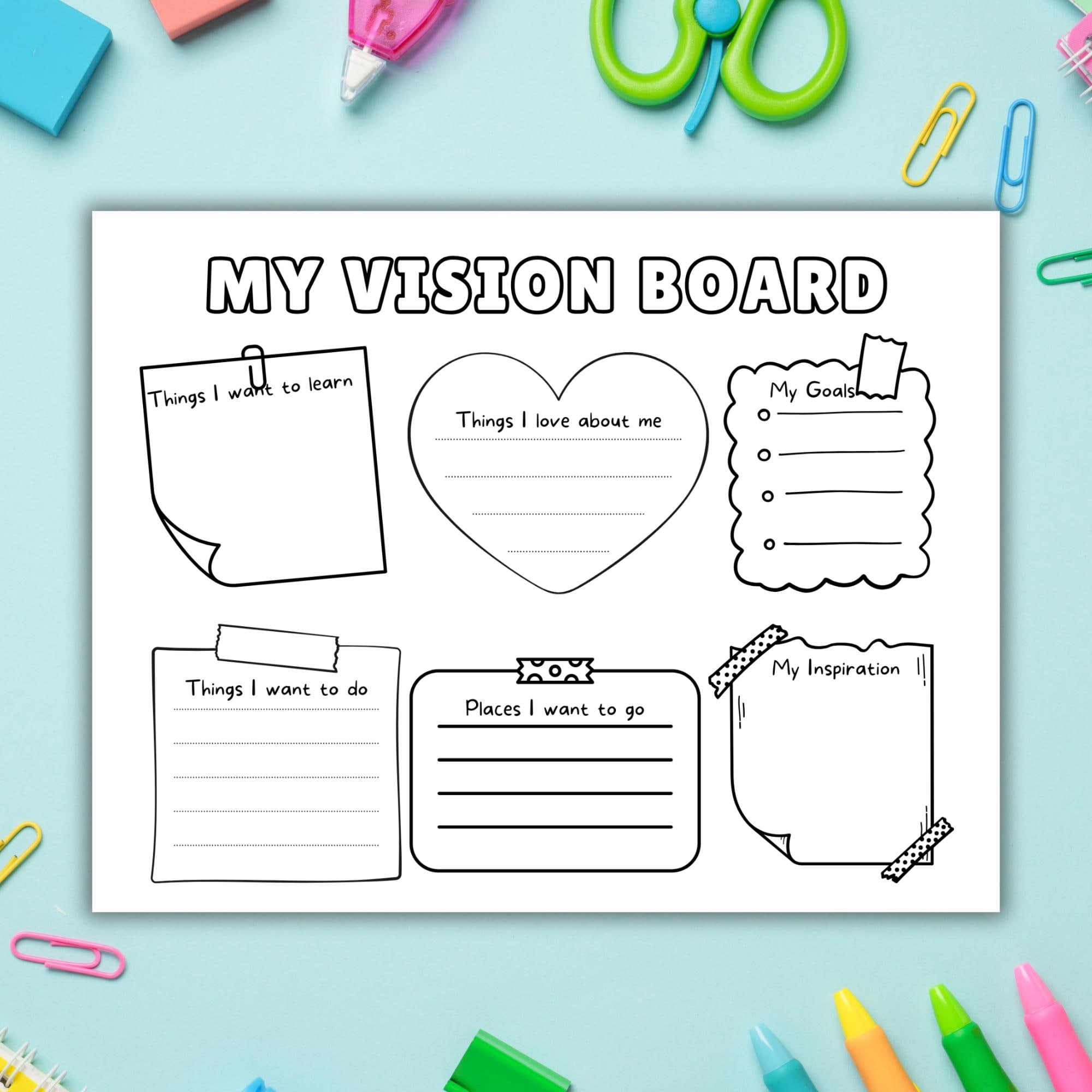 Vision Activity Outline Kids Vision Boards Printable Template, New Years Activity, Goal Setting ...