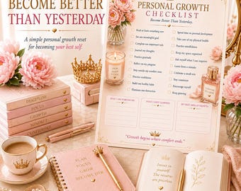 Personal Growth Checklist Printable, Self Improvement Worksheet, Personal Development Planner, Becoming Her Digital Download 419