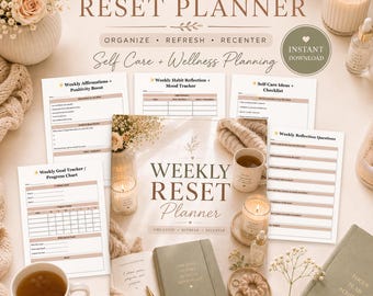 Wochenplaner / Wochenplaner Printable Self Care & Wellness Planer Sonntags-Reset-Routine Arbeitsbuch PDF Weiblicher Produktivitätsplaner Tracker 224