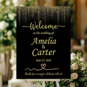 Custom Gold and Black Wedding Welcome Sign Personalized Welcome Sign for Wedding Decorations Elegant Faux Gold Foil Board for Wedding Decor