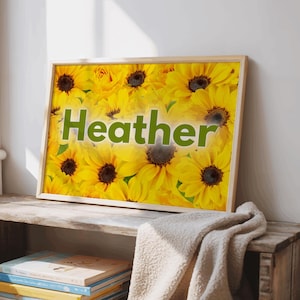 Custom Name Wall Art Print Nursery Name Sign Kids Room Wall Decor Sunflower Poster Botanical Name Print Custom Name Sign Floral Home Decor