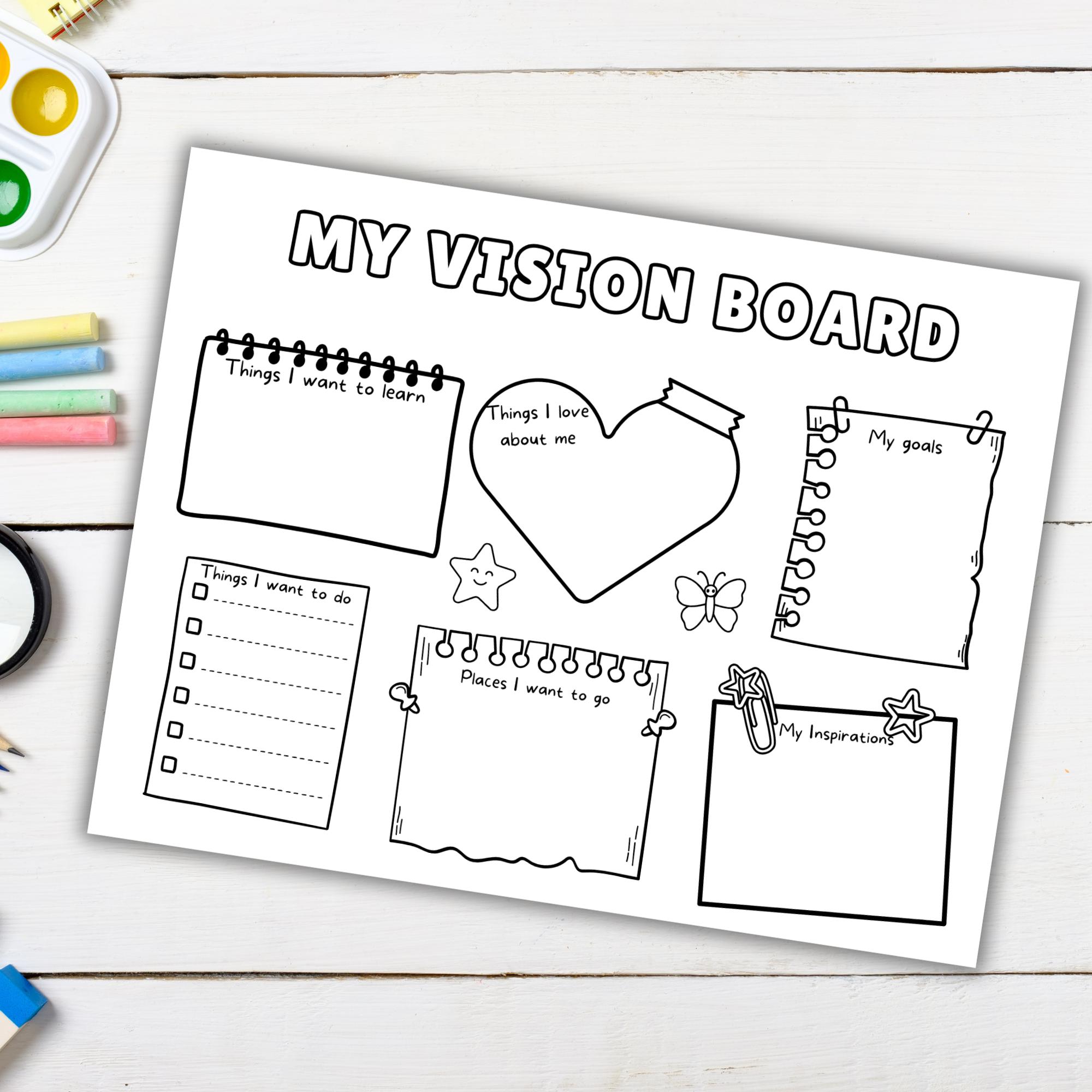 Vision Activity Outline Printable Kids Vision Boards Template, New Years Activity, Goal Setting ...