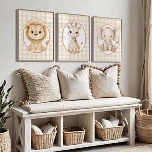 Safari Animal Nursery Wall Art Set of 3 Prints Neutral Lion Giraffe Elephant Baby Boy Room Decor Gender Neutral Jungle Animal Wall Art