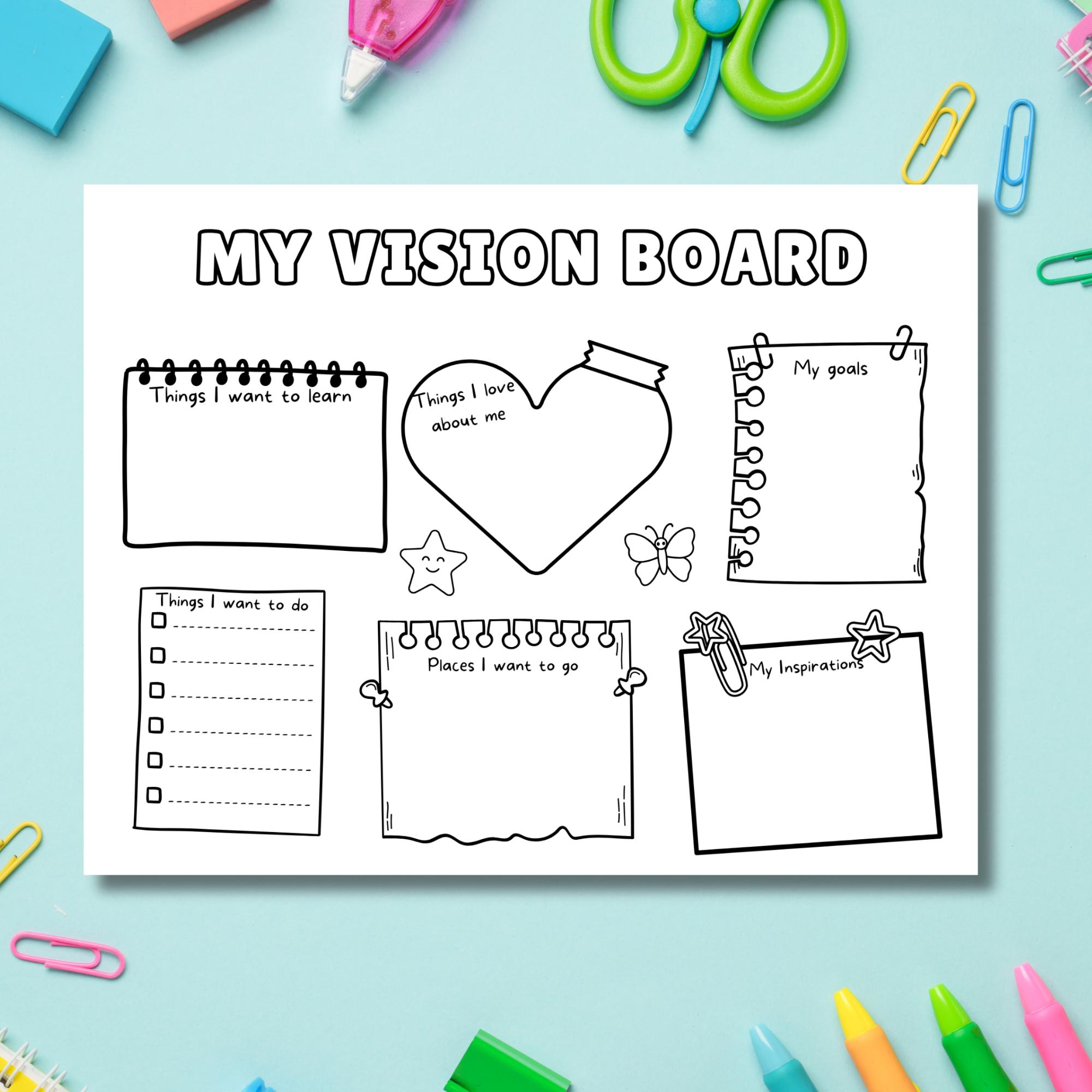 Vision Activity Outline Printable Kids Vision Boards Template, New Years Activity, Goal Setting ...